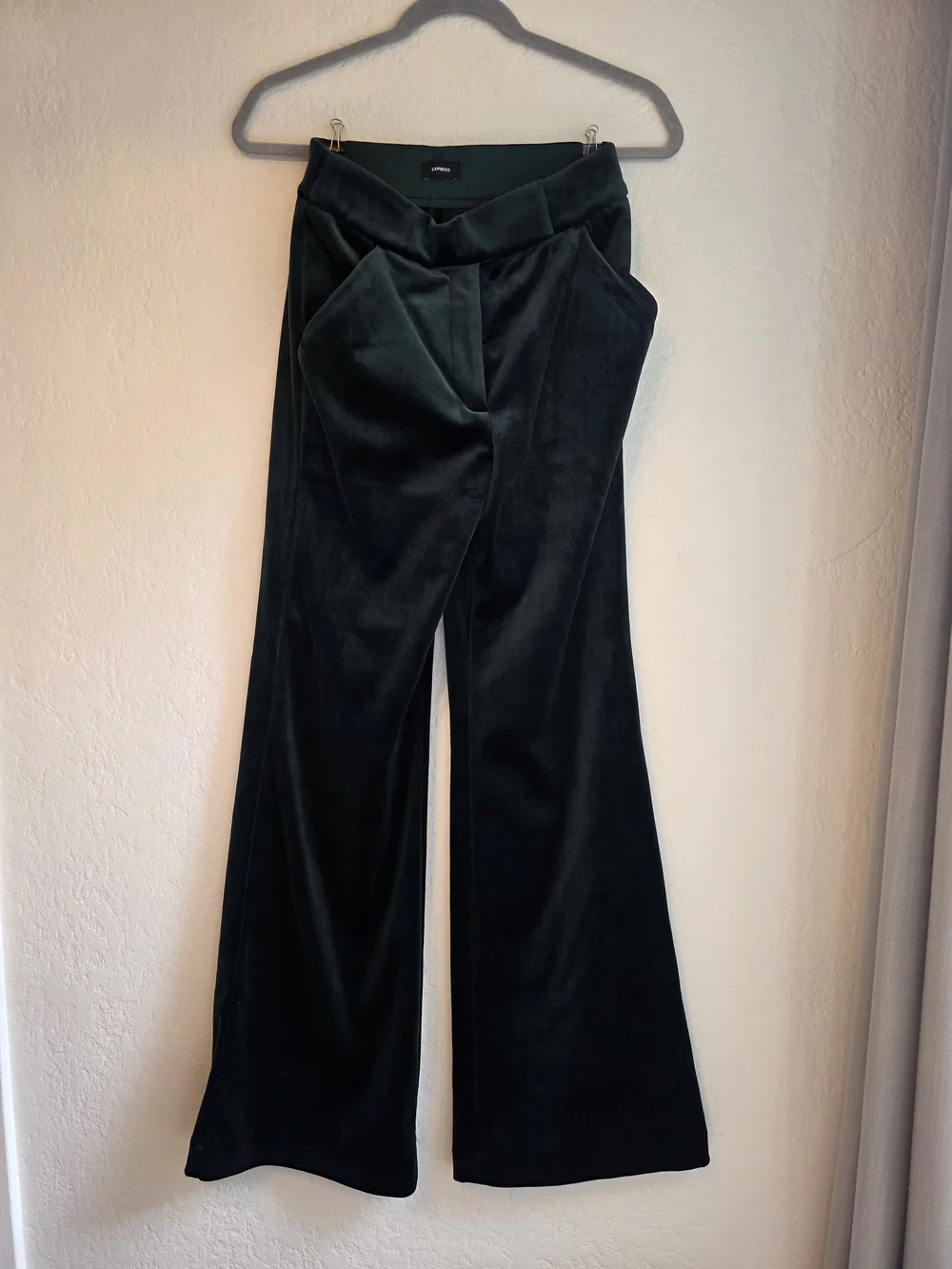 SET- Women's Dark Green Velvet Double-Breasted Blazer + Wide Leg Pants